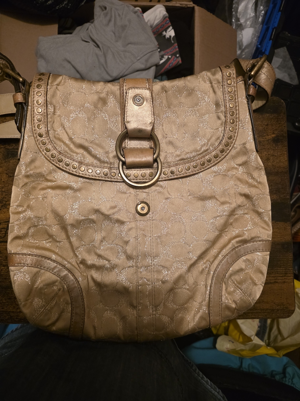 Coach Metallic Gold Shoulder Bag with Ring Hardware